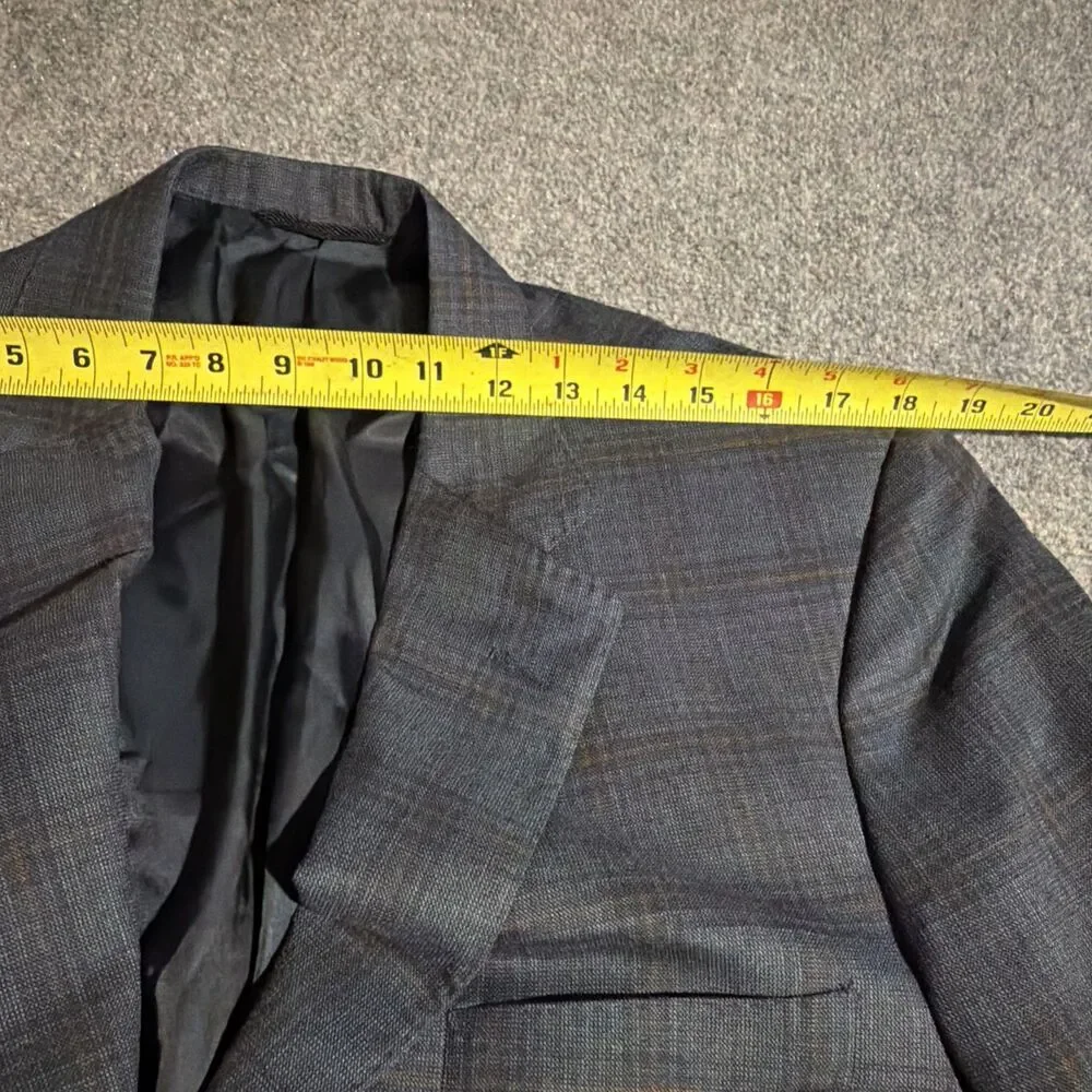 Tom James Executive Collection Blazer Mens 44 Blue Plaid 2 Button Suit Jacket